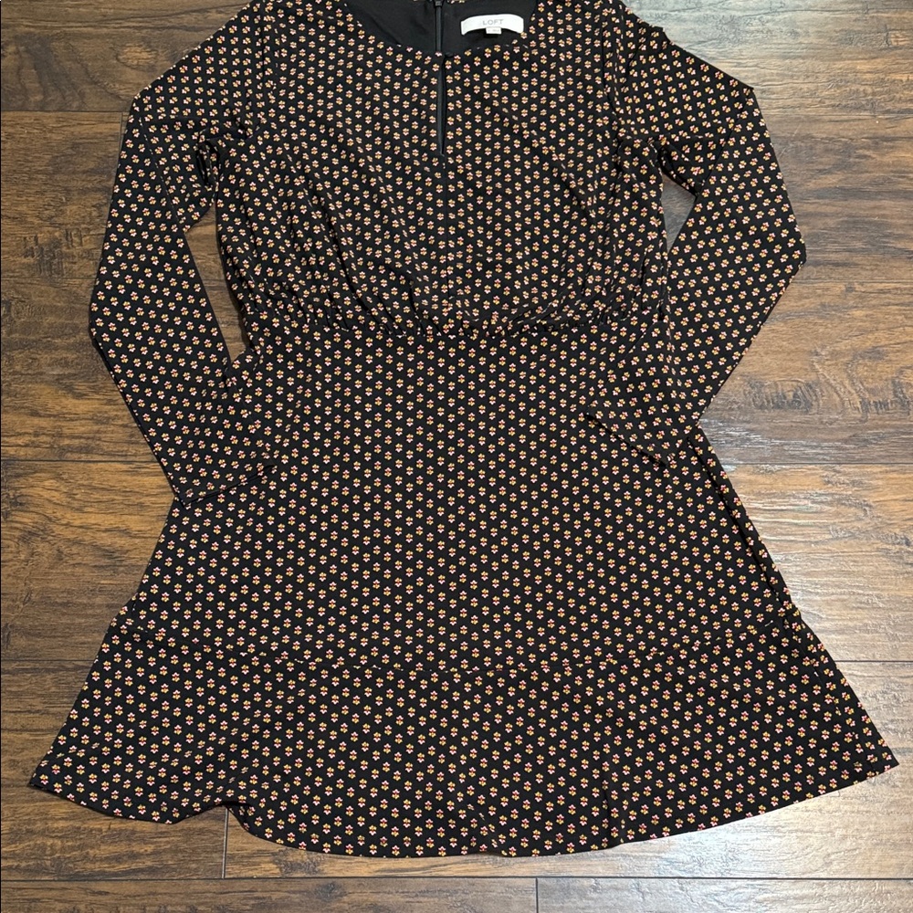 LOFT Black and Orange Long Sleeve Dress